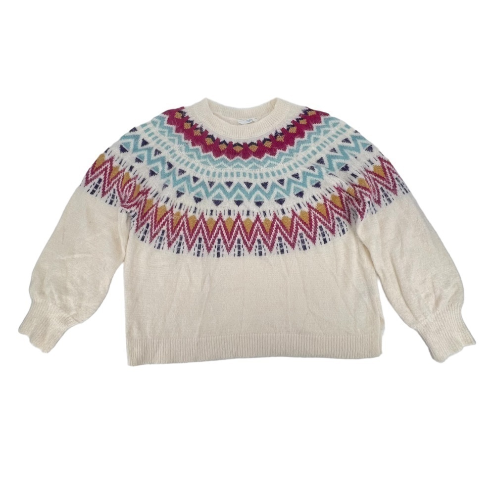 NWT Time & Tru White Long Sleeve Geometric Print Sweater Size XL Women’s